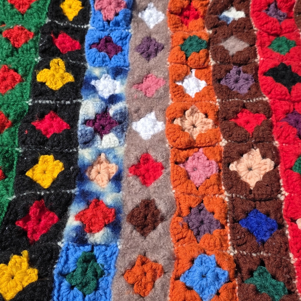 Vintage Handmade Chunky Granny Square Crochet Throw Blanket